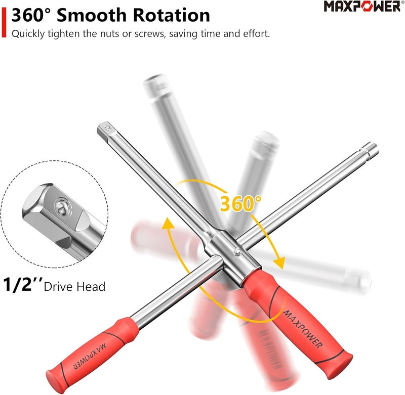 Max Power Lug Wrench, Tire Wrench With 1/2-Inch Drive and 2PCS Standard Sockets (17 mm/19 mm, 21 mm/23 mm), Detachable Rapid Cross Lug Nut Wrench With Storage Box - Image 2